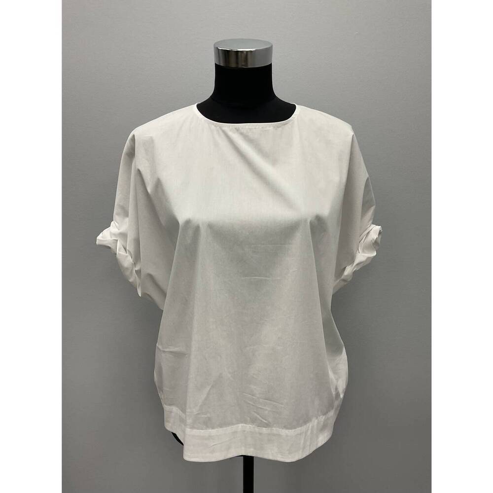 NEW HUBERT GASSER white ruched sleeve cotton top in white